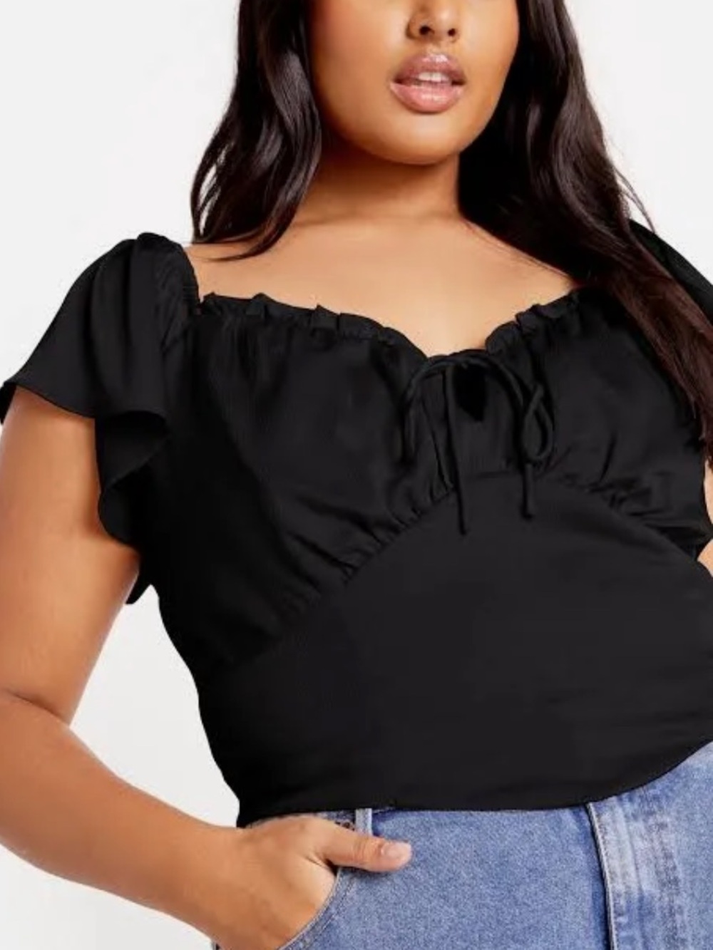 City Chic Black Smocked Back Puff Sleeve Peasant Blouse